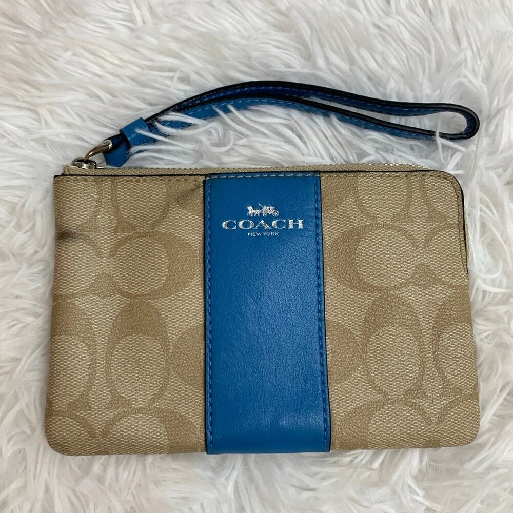 Coach Blue Zip Around Wristlet
